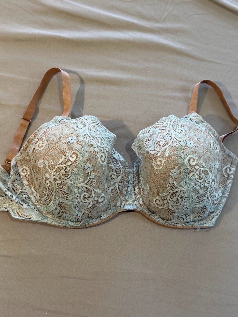 Third Love Women's Lace Balconette Bra 34G Beige Light Blue Color Good Condition
